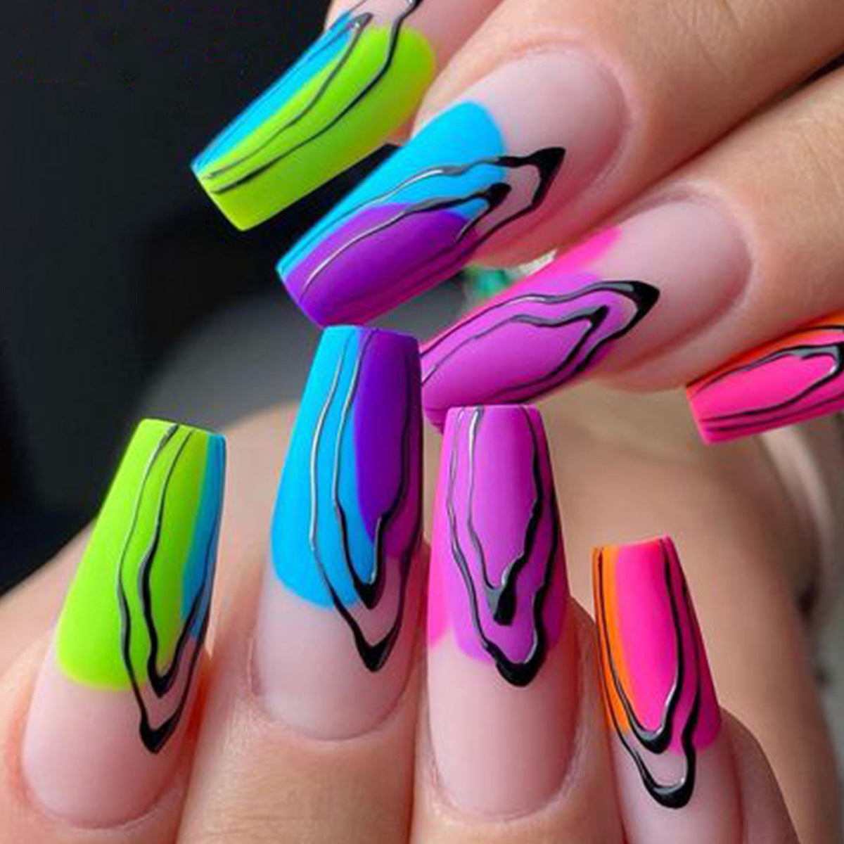 Rainbow popular Marble Press-On Nails