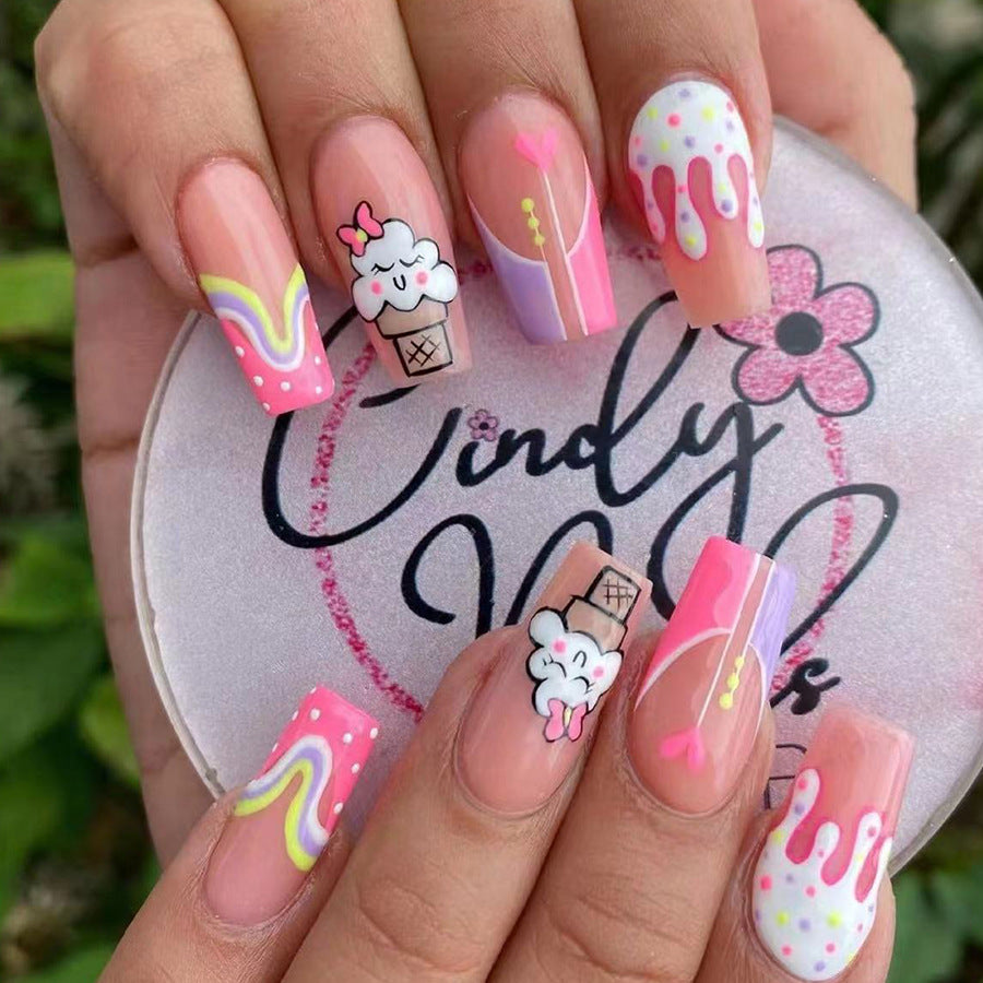 Candy Land Fantasy Medium Coffin Pink Press On Nail Set with Playful D –  RainyRoses