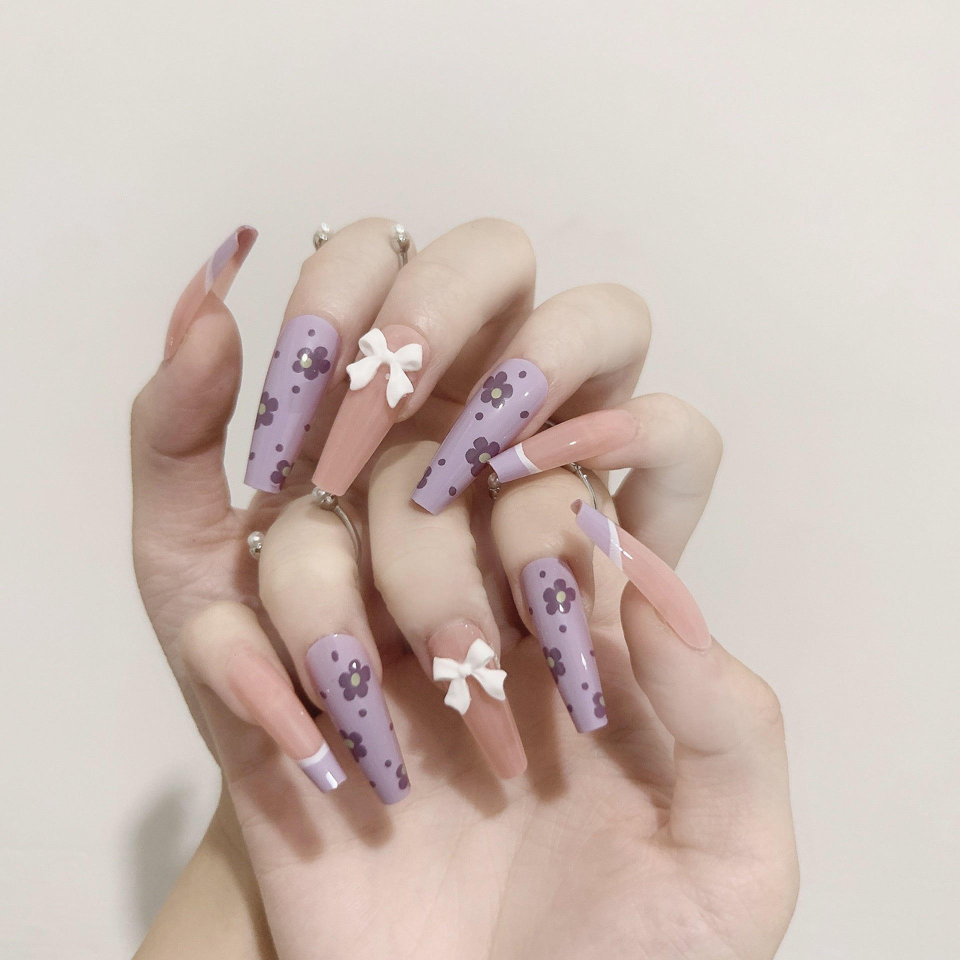 Impress Me Long Coffin Purple Cute Press On Nails – RainyRoses