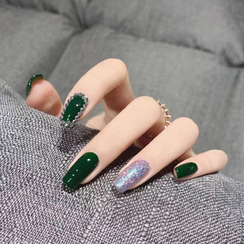 Emerald Rhinestones Press On Nails hotsell