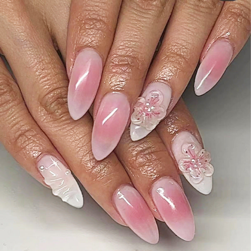 Pink 3D flower press on nails hotsell