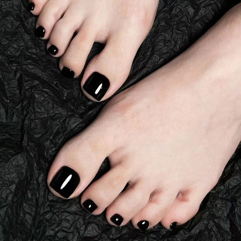 In Between Black Glitter Press On Toenails – RainyRoses