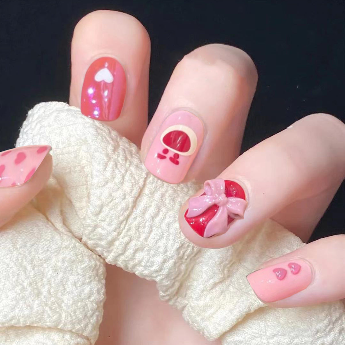 Blow Me A Kiss Short Square Pink Hearts Press On Nails