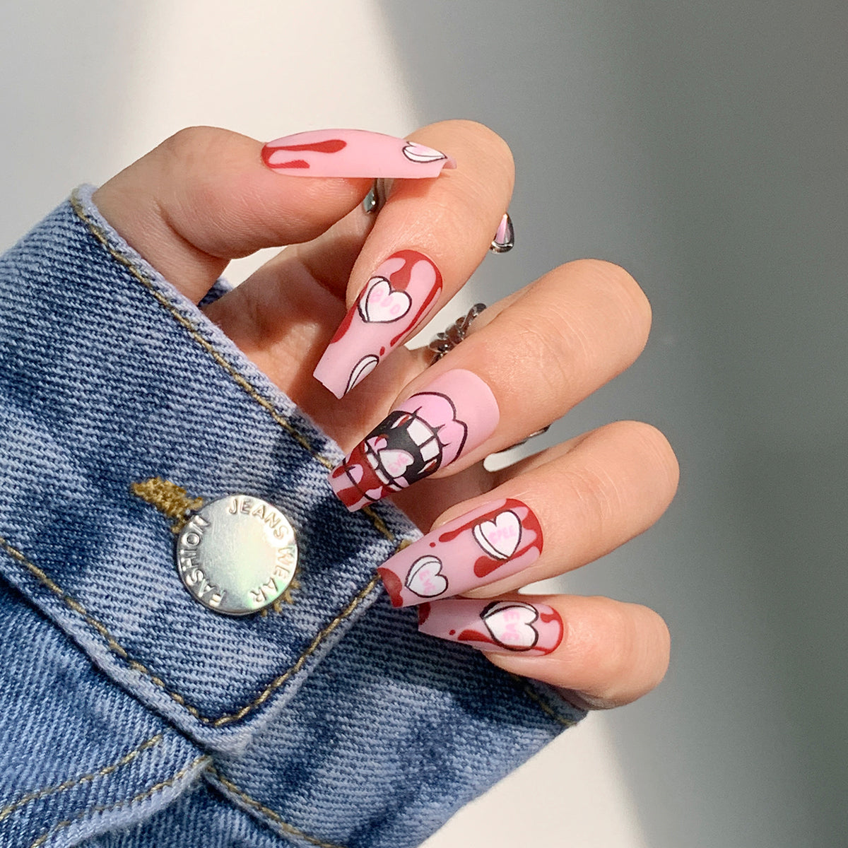 Who Are You Long Coffin Pink Halloween Press On Nails – RainyRoses