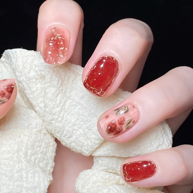 Strawberry Smash Short Square Red Jelly Press On Nails – RainyRoses