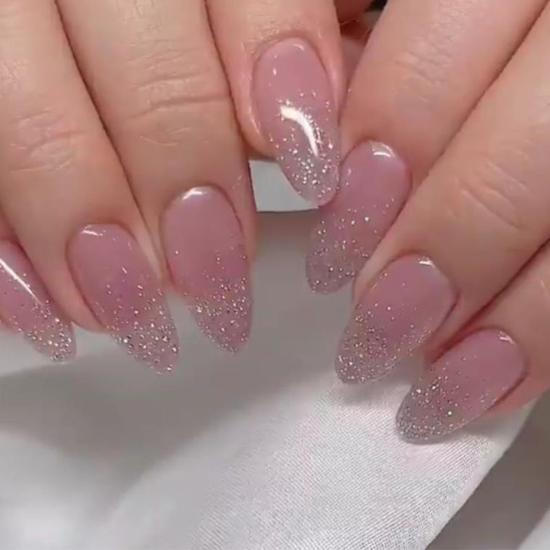 Face Light Medium Square Pink Glitter Press On Nails – RainyRoses