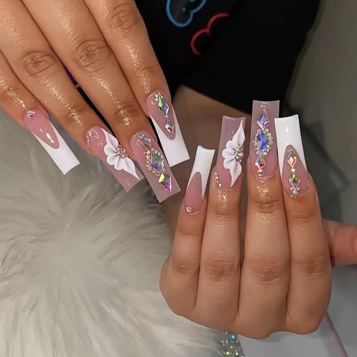 Not In The Office Long Coffin White Vacation Press On Nails – RainyRoses