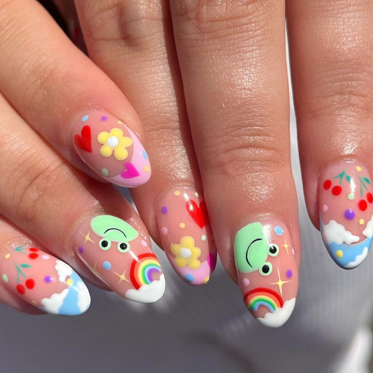 Heart Eyes Multicolor Medium Oval Press On Nails