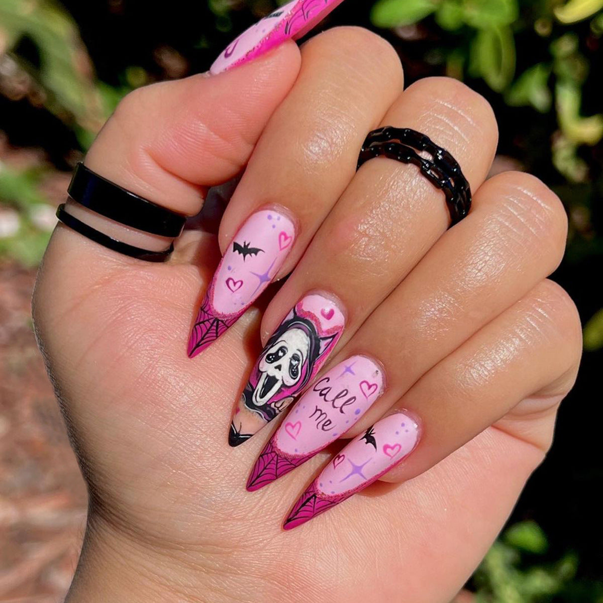 Who Are You Long Coffin Pink Halloween Press On Nails – RainyRoses