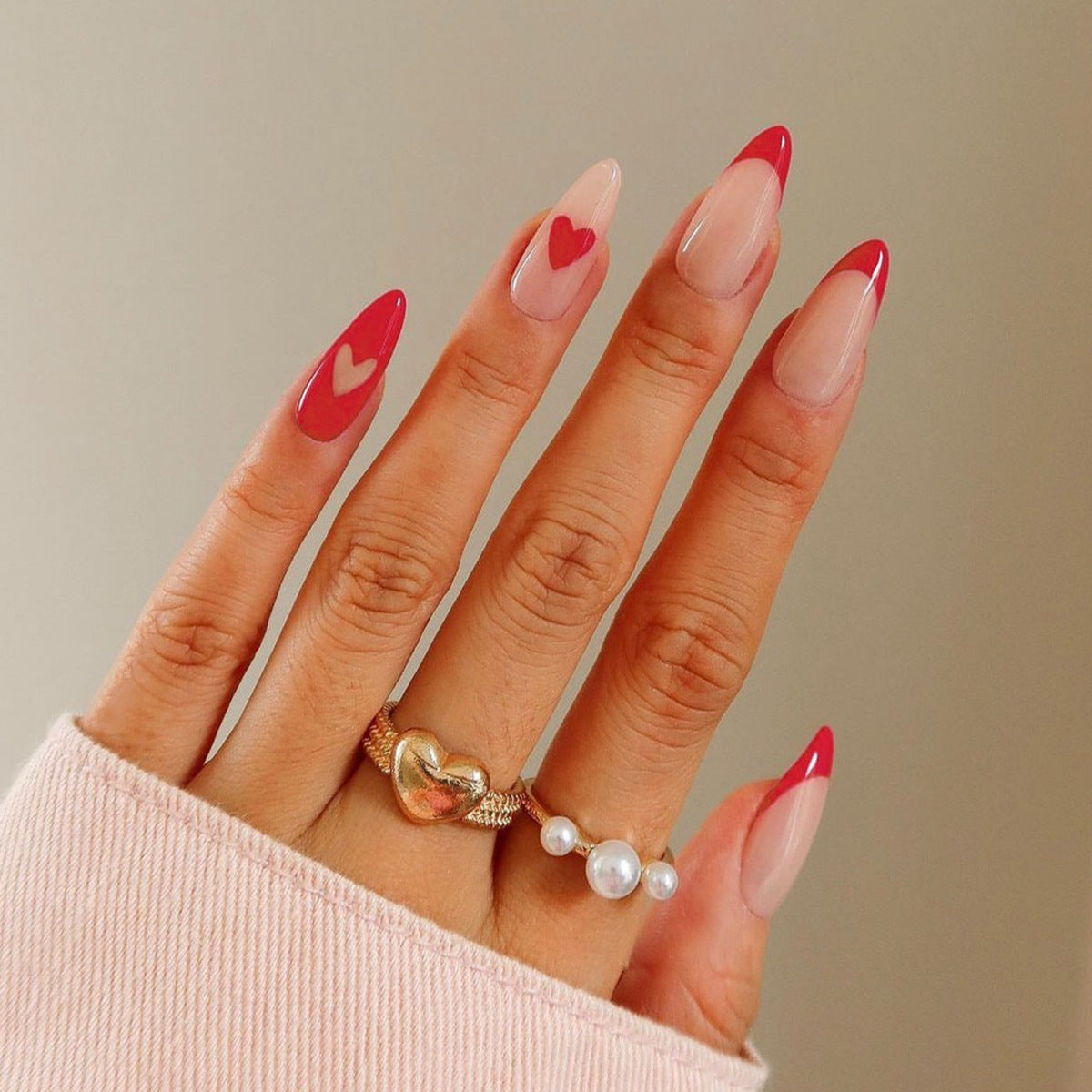 Xl pink heart offers press on nails