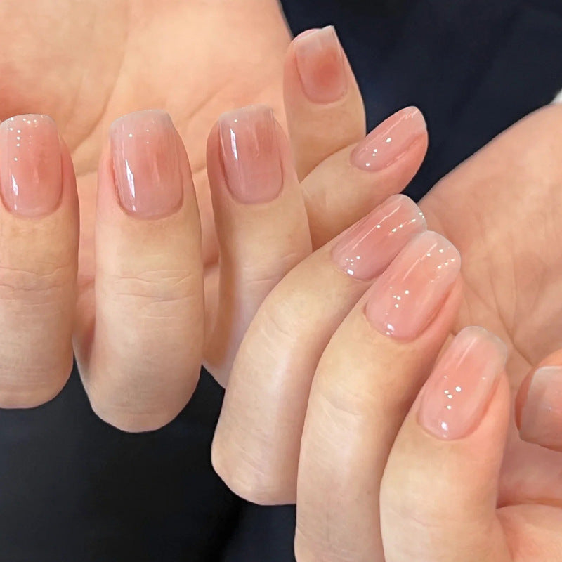 Classy Babe Short Squoval Beige Glitter French Tips Press On Nails –  RainyRoses