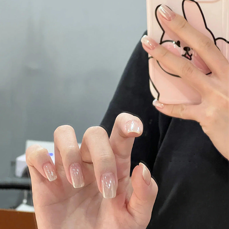 Classy Babe Short Squoval Beige Glitter French Tips Press On Nails –  RainyRoses