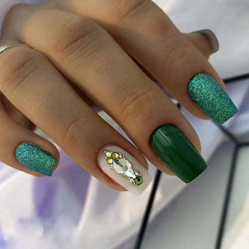 Emerald Rhinestones Press On shops Nails