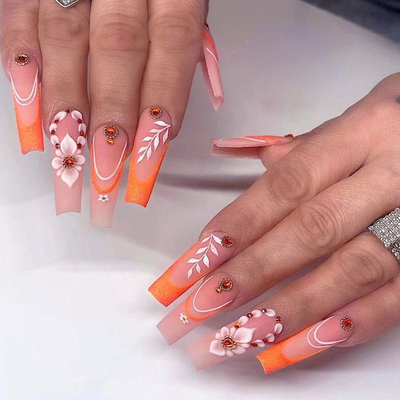 Orange store coffin nails