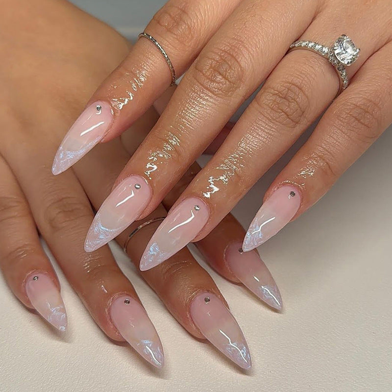 Whimsical Elegance Long Stiletto Beige Press-On Nails with Gold Flakes –  RainyRoses