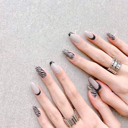 Zebra Coffin White Animal Pattern Press On Nails