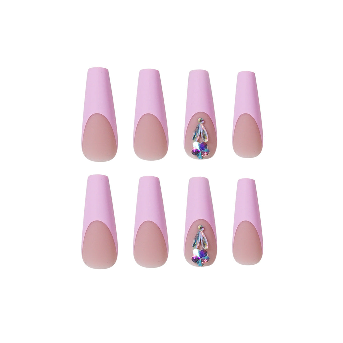 Linked Below Long Coffin Pink Studded Press On Nails