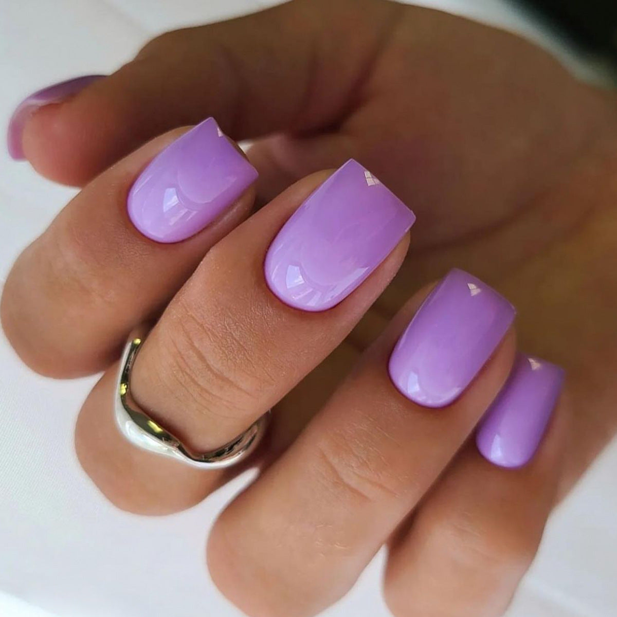 Lavender Dream Square Press On Nail Set Medium Length Square Shape Light Purple Color Glossy Finish