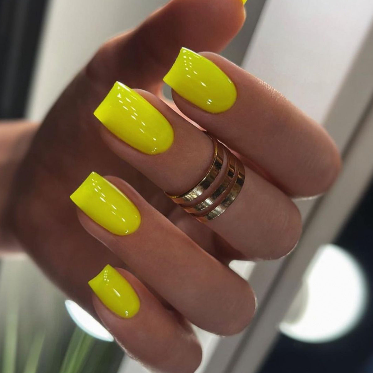 Neon Paradise Long Square Bright Yellow Glossy Press On Nail Set with High Shine Finish