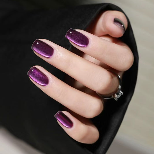 Glamorous Twilight Square Press On Nail Set Medium Purple Ombre with Sparkling Rhinestones