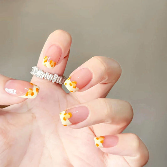 Sunny Delight Medium Square Press On Nails in Medium Length with Yellow and White Floral Tips for a Fun and Playful Look