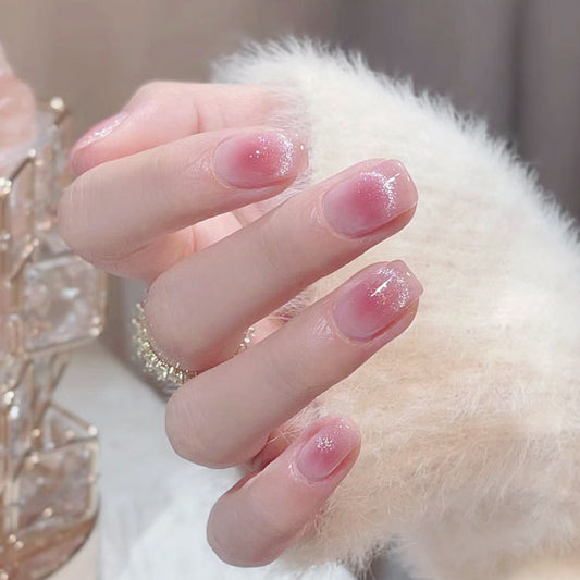 Glamorous Winter Wonderland Medium Square Blush Pink Press On Nails with Sparkling Glitter Finish