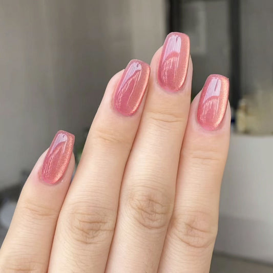 Glamorous Sunset Press On Nail Set Long Square Pink Shimmer Chic Design