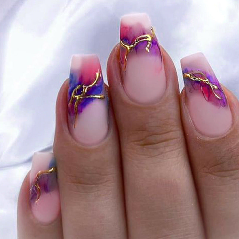 Bohemian Dreams Long Coffin Pink Purple Gold Accent Press On Nail Set