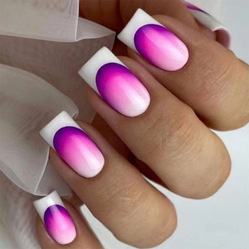 Dreamy Ombre Long Square Pink and Purple Press On Nail Set with Unique Art Design