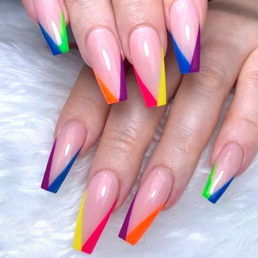 Vibrant Rainbow Dream Extra Long Coffin Gradually Colored Press On Nail Set