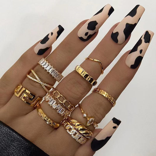 Wild West Chic Long Coffin Press On Nails in Beige and Black Cheetah Print with Matte Finish