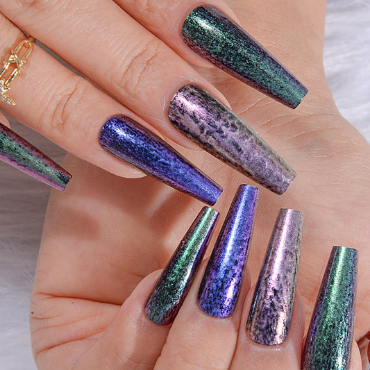 Galaxy Dream Long Coffin Ombre Press On Nail Set Multicolored Holographic Finish