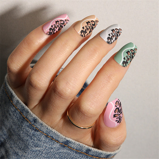 Savannah Chic Long Coffin Matte Multi-Color Leopard Print Press On Nail Set