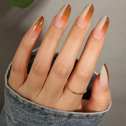 Autumn Breeze Long Almond Gradient Orange Press On Nail Set with Glossy Finish