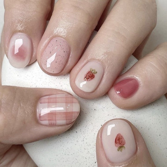 Charming Floral Garden Short Squoval Blush Pink Nails with Textured Floral Accents