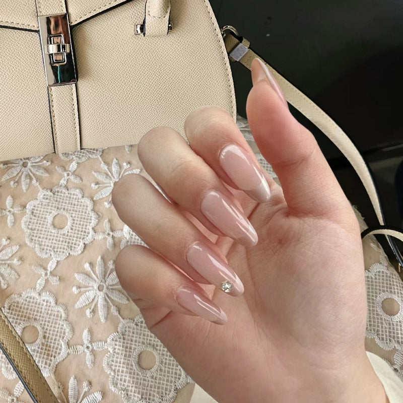 Elegant Blossom Chic Long Almond Shape Beige Press On Nails with Glitter Accent