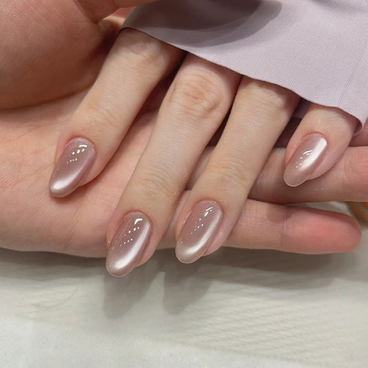 Glamorous Blossom Elegant Medium Oval Beige Ombre Finish Press on Nail Set