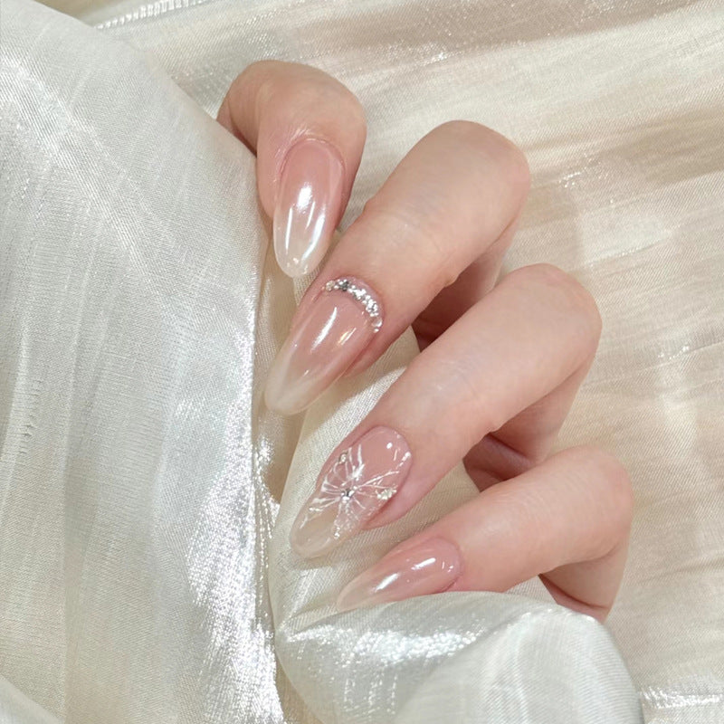 Delicate Elegance Extra Long Almond Shaped Gradient Pink with Floral Design Nail Set