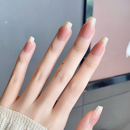 Elegant Garden inspired long Square almond shape Beige pink with unique gradient tips press on nail set