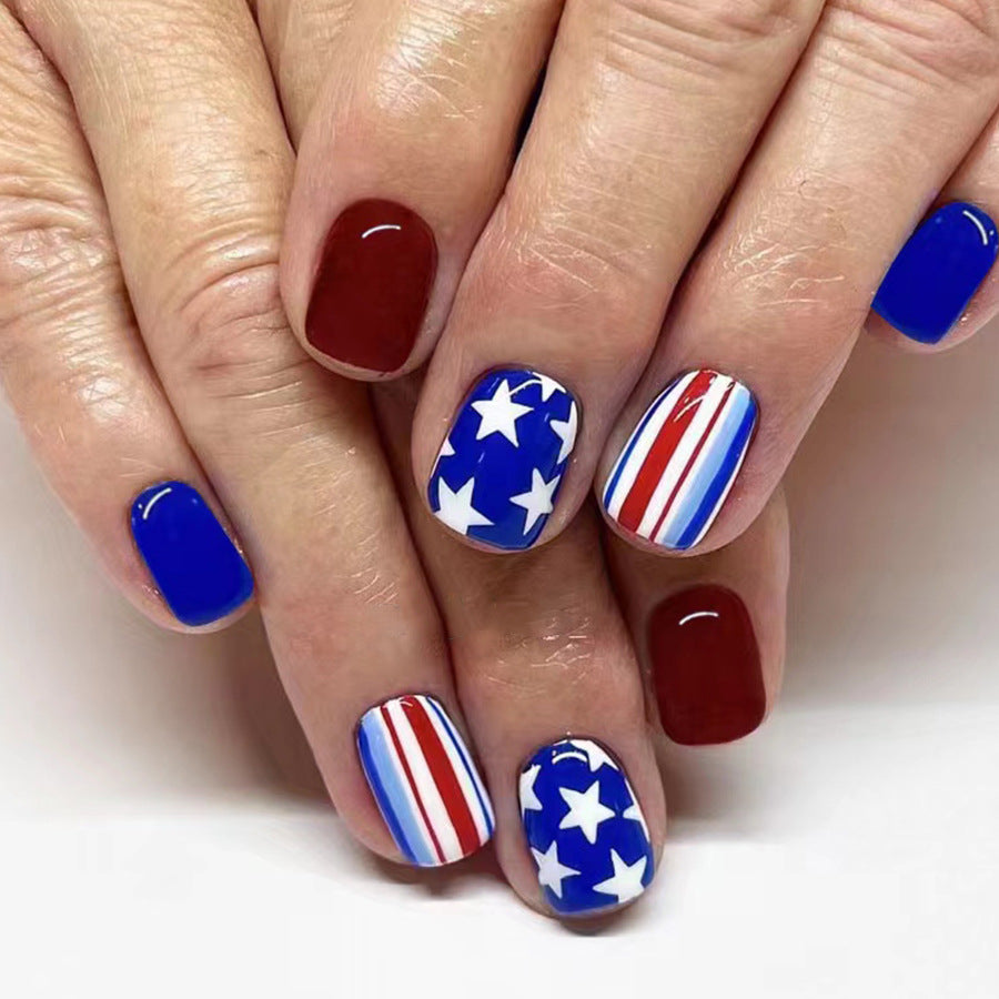 Patriotic Pride Short-Length Square Press On Nails in Red, White & Blue with Star-Spangled Banner Design