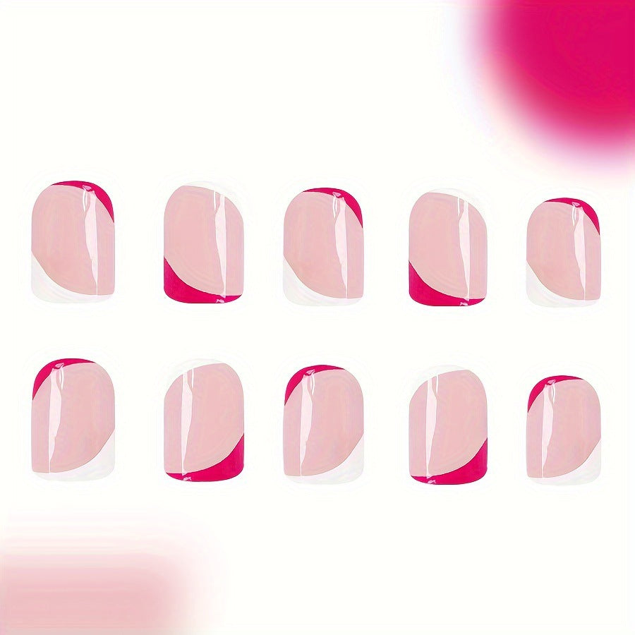 Summer Chic Short Oval Light Pink Press On Nail Set with Stylish French Tip Design