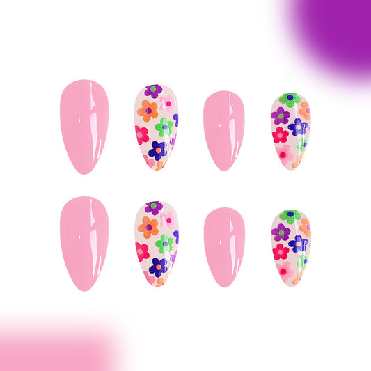 Spring Blossom Collection Long Oval Pink Floral Press On Nail Set