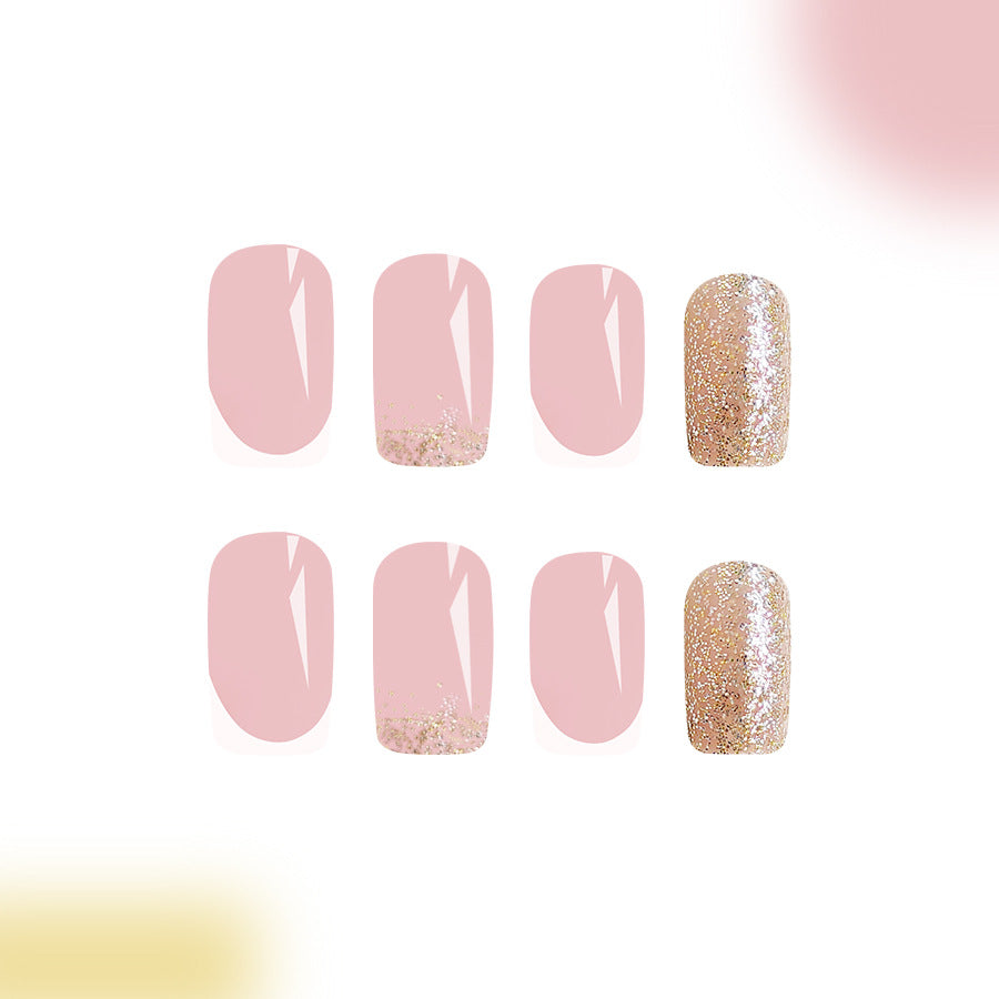 Chic Elegance Medium Square Blush Pink Press On Nail Set with Glitter Accent