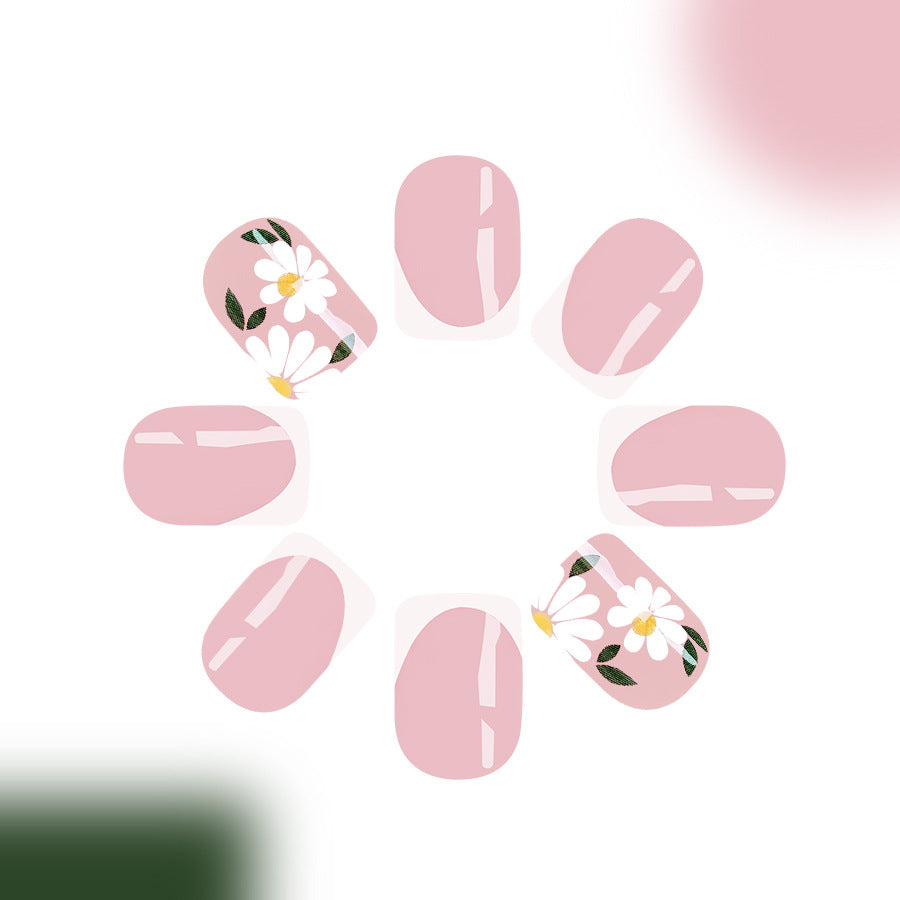 Floral Bliss Short Square Pink Press On Nail Set with Elegant Daisy Designs