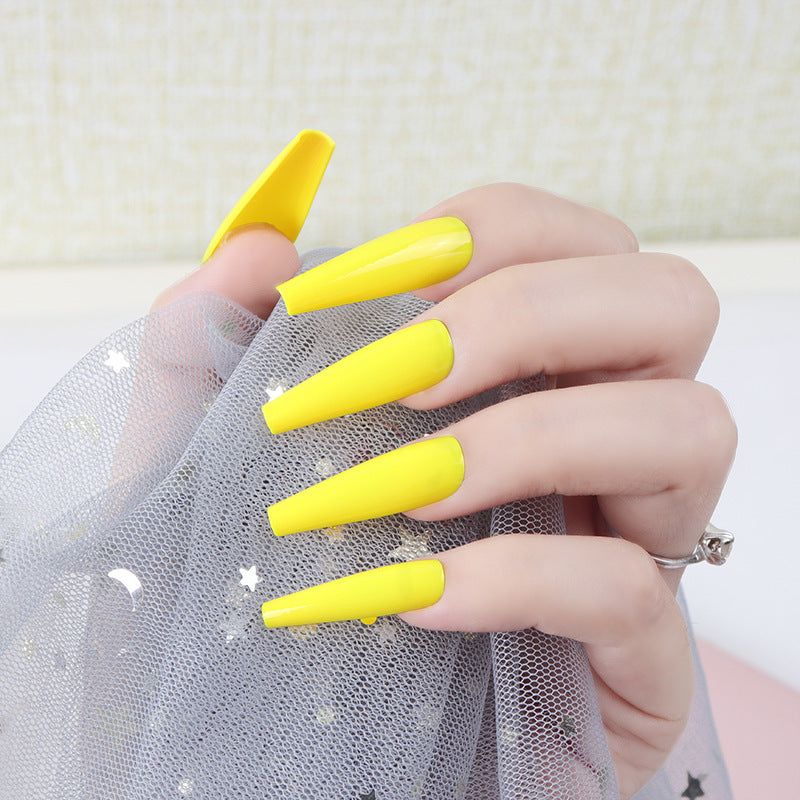 Sunshine Vibes Long Coffin Bright Yellow Press On Nail Set with Glossy Finish