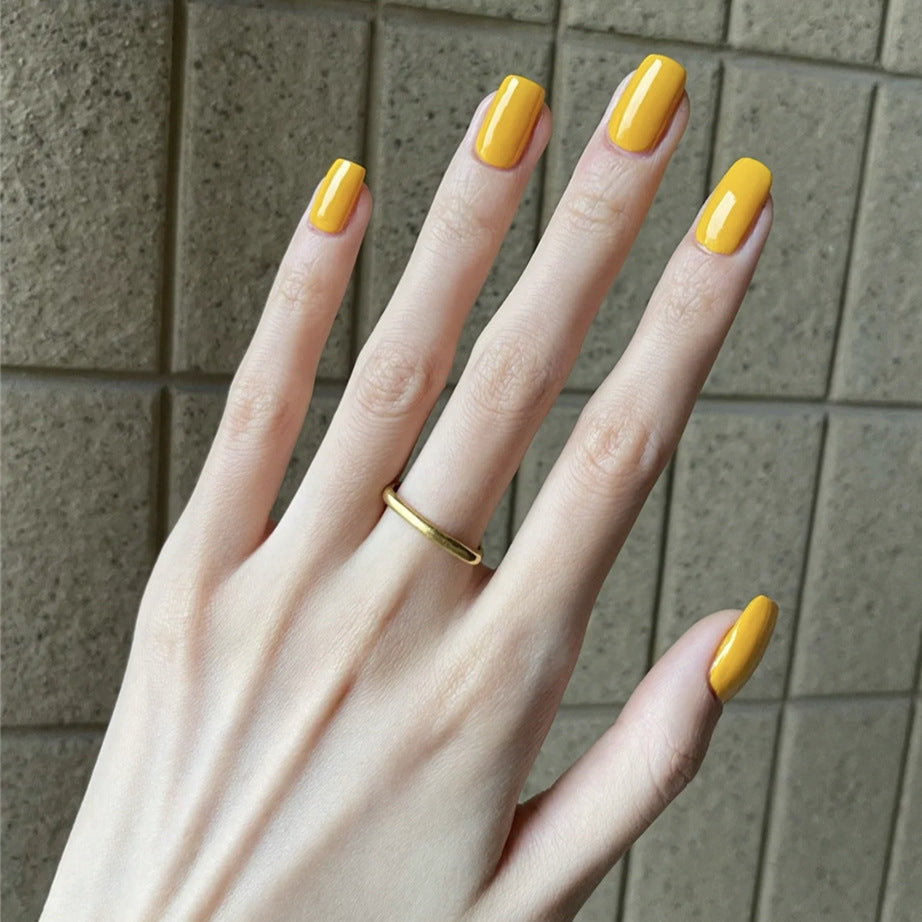 Sunshine Glamour Short Square Mustard Yellow Press On Nails with Glossy Finish