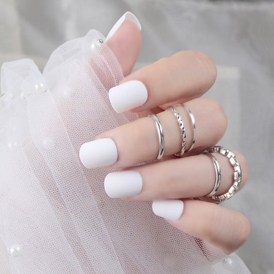 Wedding Bliss Elegant Medium Oval White Press On Nail Set with Smooth Matte Finish