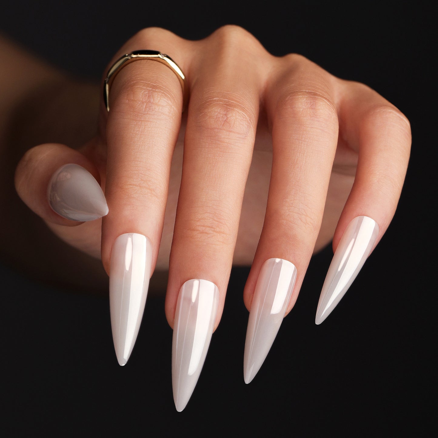 Elegant Enchantment 12 Long Stiletto White Glossy Press On Nails with Intricate Nail Art Design