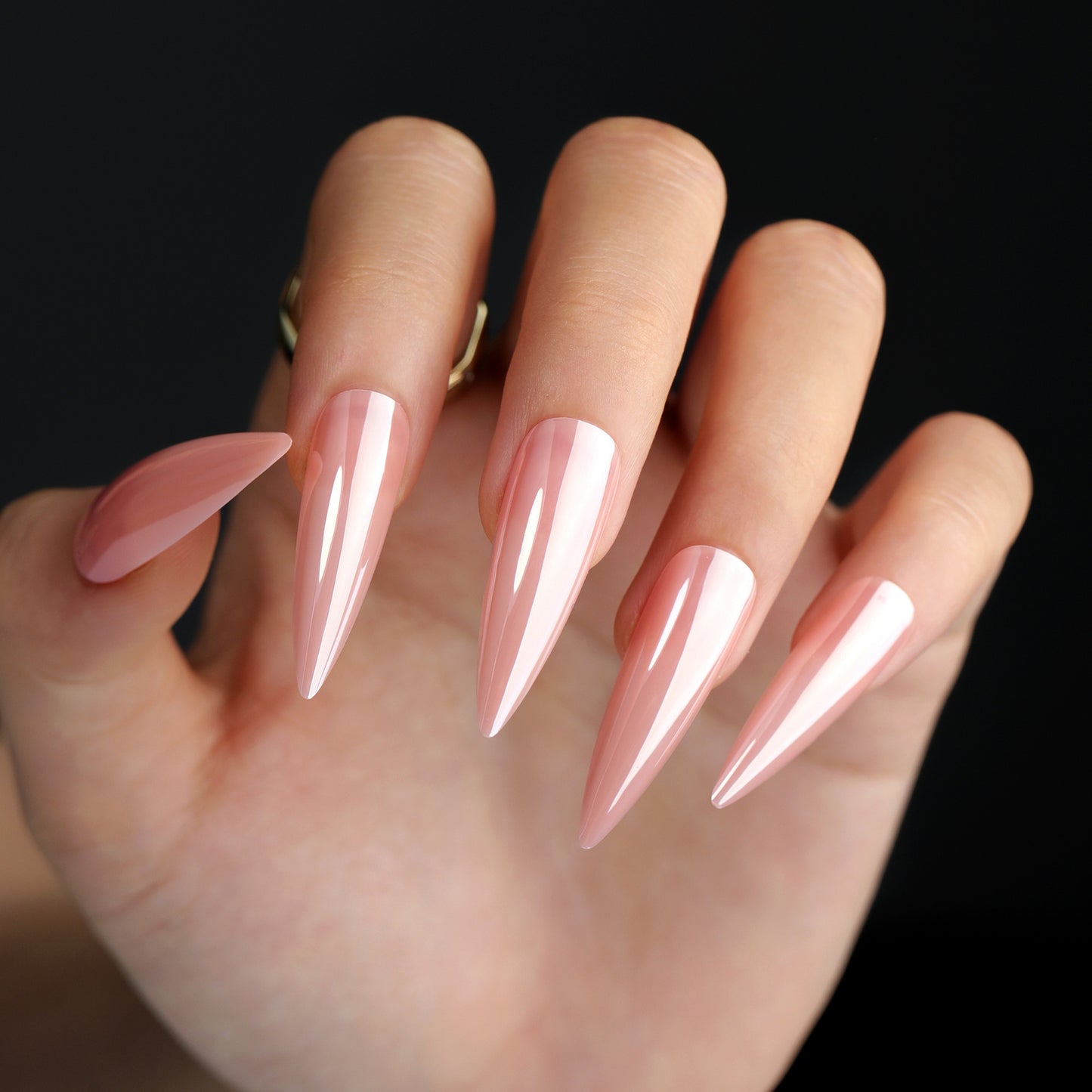 Glamorous Elegance Long Stiletto Sharp Press On Nail Set in Soft Pink with Glossy Finish