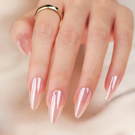 Glamourous Pink Almond Press On Nail Set Long Pointed Transparent Design Elegant Shine